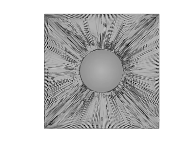 Square Frame Round Mirror with Radiant Ray Pattern for Home Decor 3d model