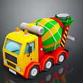 Colorful Toy Concrete Mixer Truck With Yellow Cab Green Drum Orange Lights And Red Wheels