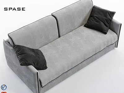 Modern Two Seater Sofa with Gray Fabric Upholstery and Black Cushions 3d model