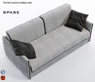 Modern Two Seater Sofa with Gray Fabric Upholstery and Black Cushions 3d model