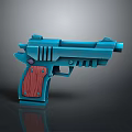 Blue Pistol With Red Wooden Grip And Cartoon Style 3D Model Design