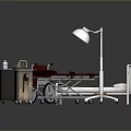 Medical Equipment Setup with Hospital Bed Wheelchair Stretcher and Floor Lamp