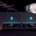 Neon Lit Bar Interior With Moon Decoration Blue Glowing Elements And Tables 3d model