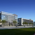 Modern Office Buildings With Glass Facades Landscaping And Parked Cars In Urban Surroundings