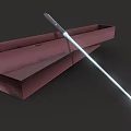 Red Long Box With Black Handle And Silver Rod On Dark Background