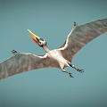Prehistoric Flying Animal With Large Wings And Long Yellow Beak In Flight