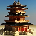 Buddha Pavilion Ancient Tower Tang-style Ancient Building Wooden Green Grey Tile Three-layer 3d model