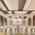 Spacious Modern Luxury Hotel Banquet Hall With Neatly Arranged Dining Tables And Chairs
