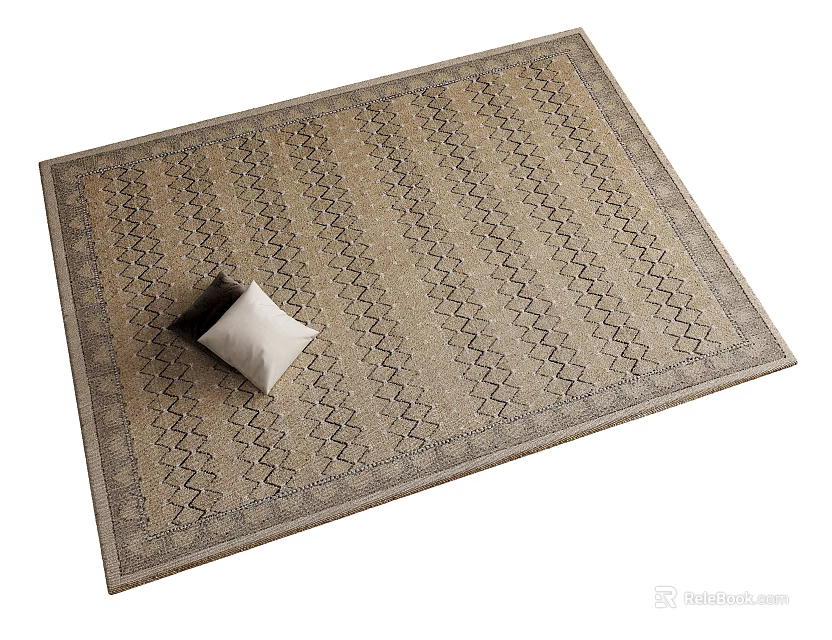 Elegant Square Carpet With Neutral Zigzag Pattern And White Cushion 3d model