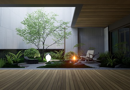 Courtyard Landscape Sinking Courtyard Patio Courtyard Landscape Landscaping Plant Landscape Shrub Green Plant Pile Outdoor Chair 3d model