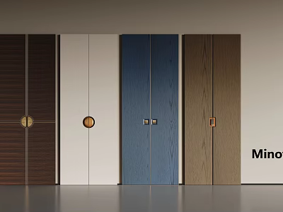 Modern Wardrobe Doors With Various Colors Wooden Texture And Different Handles 3d model