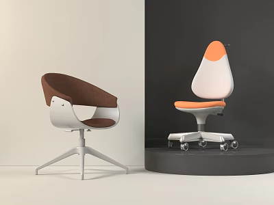 Modern Kids Chair Design With Brown White Orange Colors And Wheels For Indoor Use 3d model