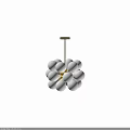 Modern Chandelier Design with White Spherical Bulbs and Golden Frame for Interior Lighting Decor