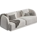 Modern Two Seater Sofa With Neutral Tones Throw Pillows And Decorative Blanket 3d model