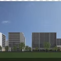 Modern Industrial Park With High-Rise Buildings Green Lawns And Trees