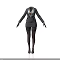 Woman In Gray Professional Suit Dress With Badge Black Stockings And High Heels