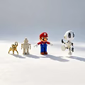 Toy Dolls Including Mario Robot and Animal Figures on White Background with Shadows