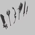 Fantasy Battle Weapons Featuring Intricate Metallic Designs Swords Axes and Spiked Details