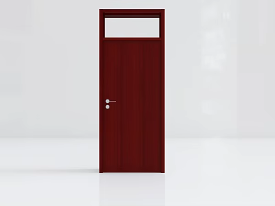 Red Wooden Swing Door With Small Top Window And Silver Handle For Interior Use 3d model