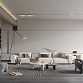 Modern Living Room Interior With Comfortable Sofa Coffee Table Area Rug And Floor Lamp