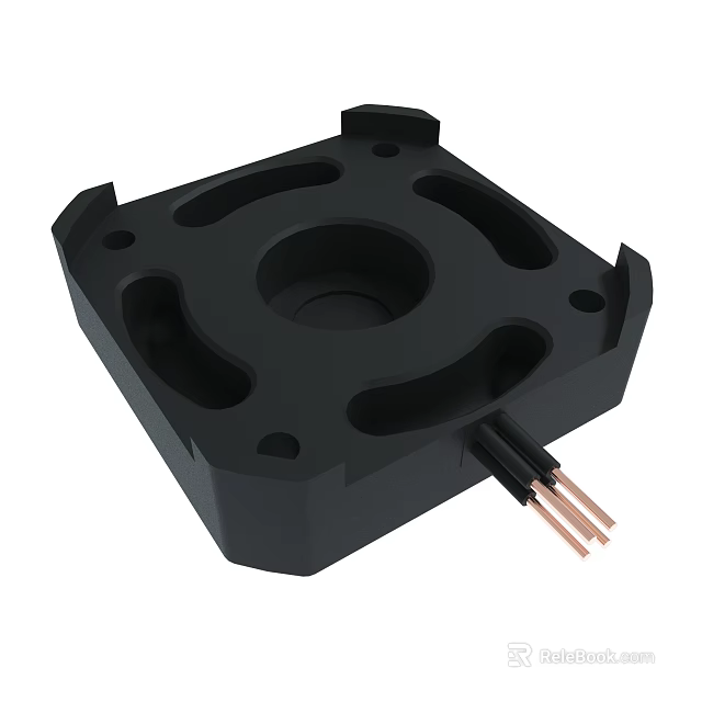 Black Square Component With Central Circular Recess And Copper Wires 3d model 