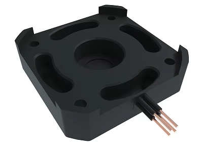 Black Square Component With Central Circular Recess And Copper Wires 3d model