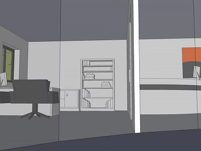 Modern Public Office Space Interior With Desk Office Chair And Bookshelf 3d model