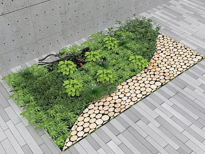 Bonsai Potted Plants Arrangement On Gray Floor With Circular Wood Chips Path 3d model