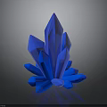 Blue Faceted Crystal Cluster With Sharp Edges And Glossy Surface On Dark Background