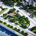 Modern Garden Landscape Design With Green Plants Paved Paths And Recreational Areas