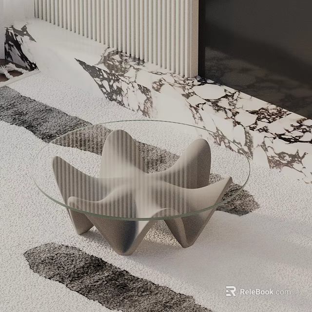 Modern Sofa and Coffee Table Set With Glass Top Unique Base and Marble Pattern 3d model 