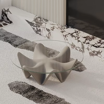 Modern Sofa and Coffee Table Set With Glass Top Unique Base and Marble Pattern 3d model