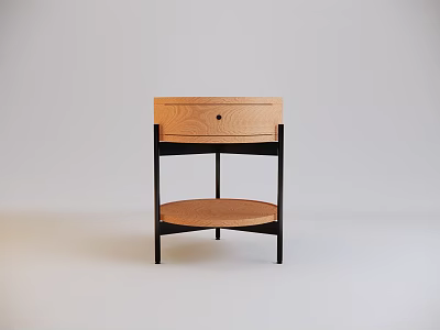 Modern Wooden Bedside Table With Drawer Lower Shelf And Black Metal Frame 3d model