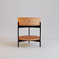 Modern Wooden Bedside Table With Drawer Lower Shelf And Black Metal Frame