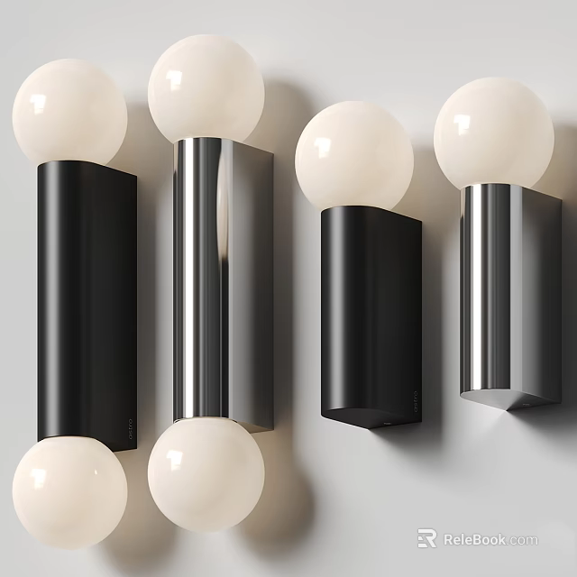 Modern Wall Lamps with Glass Globe Shades and Sleek Metal Frames 3d model 