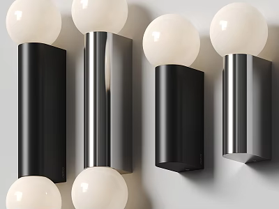 Modern Wall Lamps with Glass Globe Shades and Sleek Metal Frames 3d model