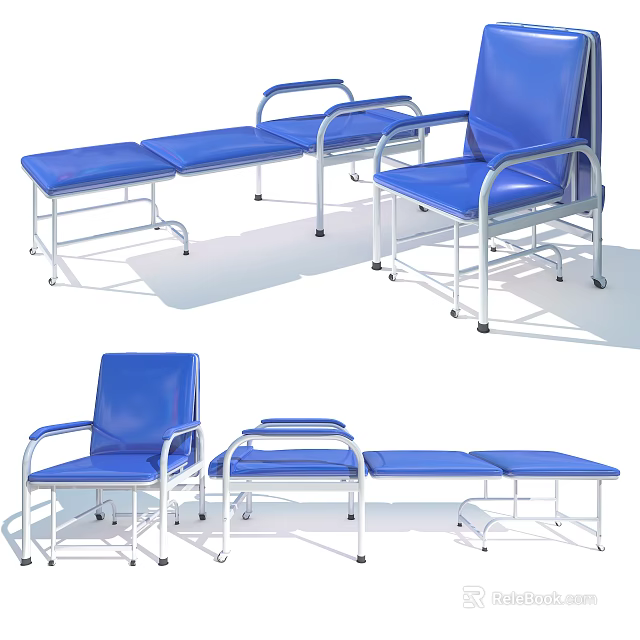 Medical Seating And Stretcher Beds With Blue Cushions And Metal Frames 3d model 