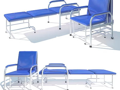 Medical Seating And Stretcher Beds With Blue Cushions And Metal Frames 3d model