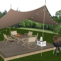 Scenic Outdoor Picnic Spot With Canopy Tent Wooden Deck And Grill