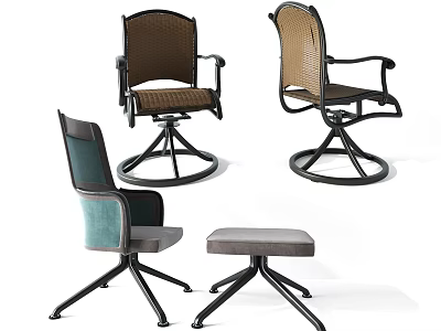Modern Armchairs With Woven Seats Metal Frames And Matching Ottoman 3d model