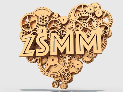 Art Installation with Intricate Mechanical Gears Forming Heart Shape and ZSMMM Letters 3d model
