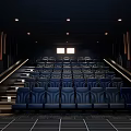 Modern Cinema Interior With Comfortable Blue Leather Seats in Rows and Ambient Lighting