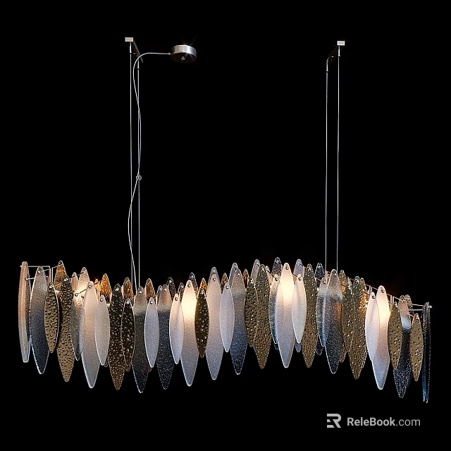 Leaf Shaped Glass And Metallic Chandelier Hanging Illuminated In Modern Interior 3d model 