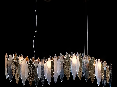Leaf Shaped Glass And Metallic Chandelier Hanging Illuminated In Modern Interior 3d model