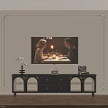 Room With Wall Painting Two People Dining Table Black Cabinet Decorative Items Wooden Floor
