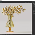 Curved Amber Glass Vase Holding White and Yellow Berry Flower Bouquet for Elegant Home Decor