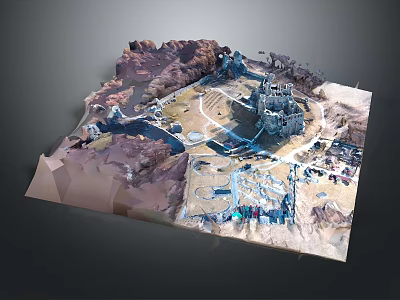 Vibrant Cartoon Scene With Medieval Castle Mountains Pathways And Scenic Structures 3d model