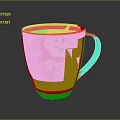 Pink Ceramic Cup With Floral Pattern White Rim And Handle For Daily Use