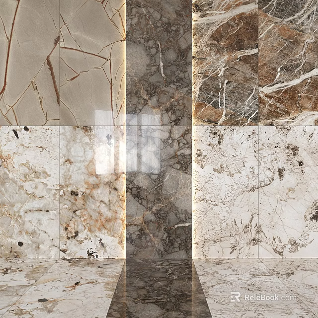 Diverse Marble Patterned Components For Interior Wall And Floor Decoration Panels 3d model 