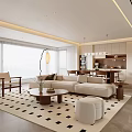 Modern Middle-ancient Style Guest Restaurant Hengting Guest Restaurant Middle-ancient Style Sofa Coffee Table Middle-ancient Style Dining Table and Chair Sideboard Middle-ancient Style Hanging Picture Chandelier Solid Wood Sofa 3d model